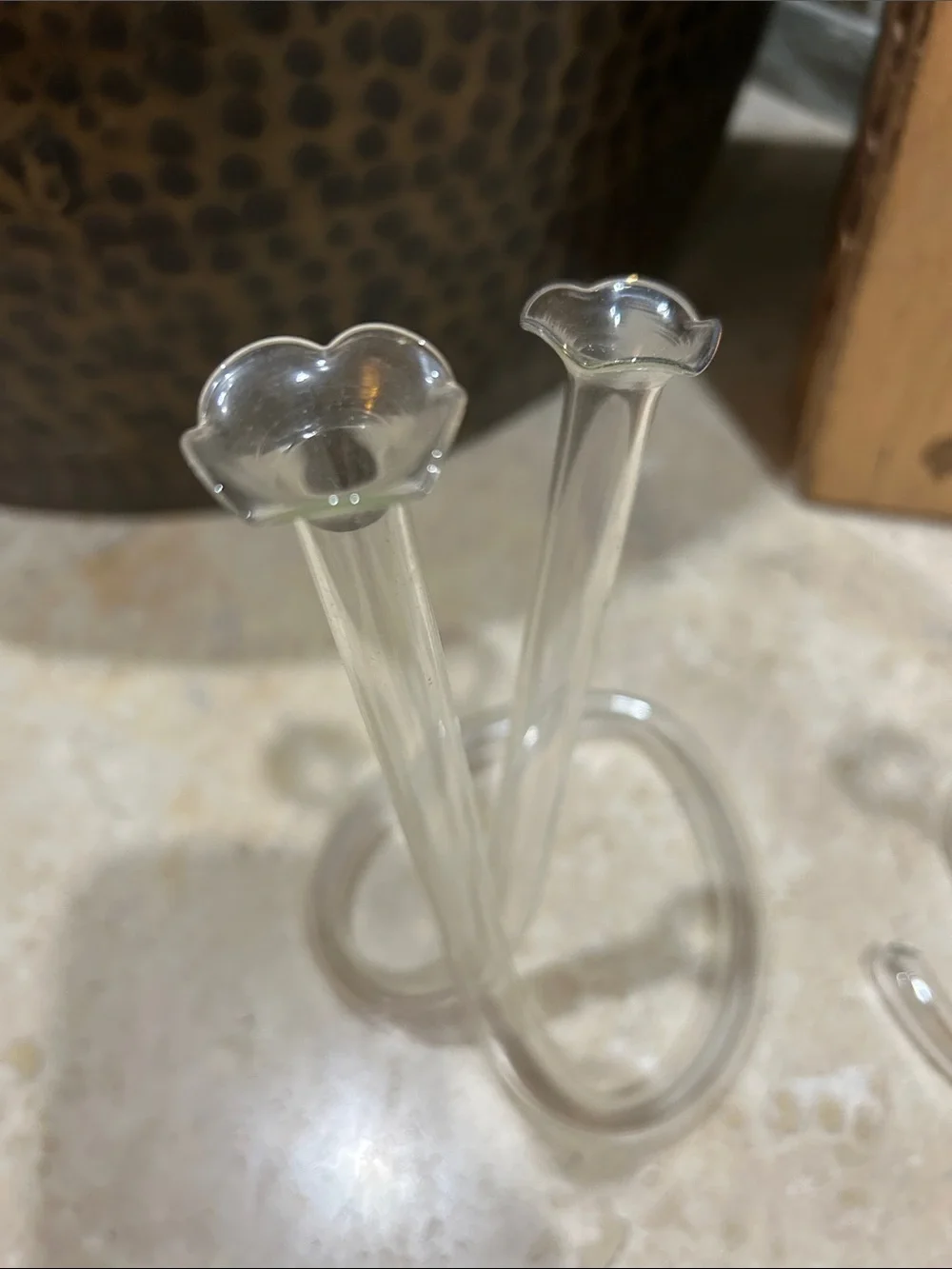 2 vintage hand-blown glass double cylinder twisted infinity tube bud vases